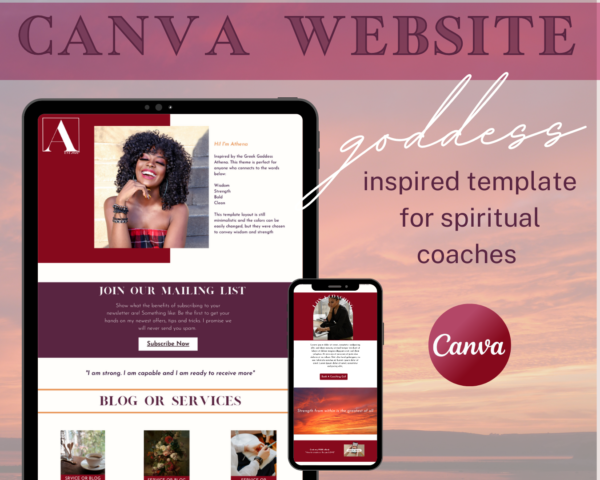 Athena Goddess Spiritual Website Template Canva | Strength | Wisdom | Bold | Clean